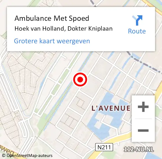 Locatie op kaart van de 112 melding: Ambulance Met Spoed Naar Hoek van Holland, Dokter Kniplaan op 29 juli 2022 10:49