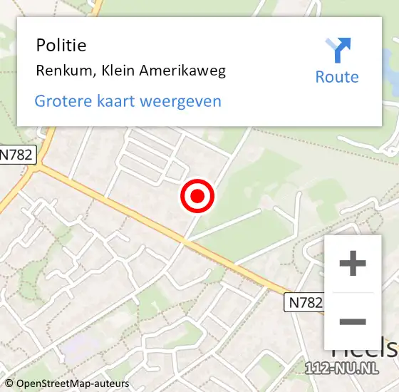 Locatie op kaart van de 112 melding: Politie Renkum, Klein Amerikaweg op 29 juli 2022 10:53