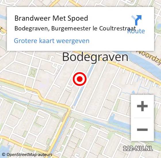 Locatie op kaart van de 112 melding: Brandweer Met Spoed Naar Bodegraven, Burgemeester le Coultrestraat op 29 juli 2022 10:55