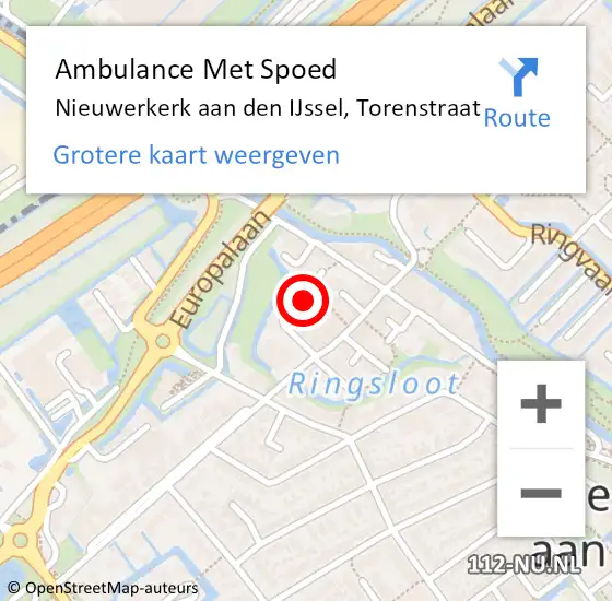 Locatie op kaart van de 112 melding: Ambulance Met Spoed Naar Nieuwerkerk aan den IJssel, Torenstraat op 29 juli 2022 10:58