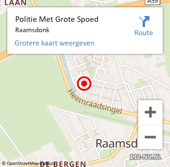 Locatie op kaart van de 112 melding: Politie Met Grote Spoed Naar Raamsdonk op 29 juli 2022 11:13