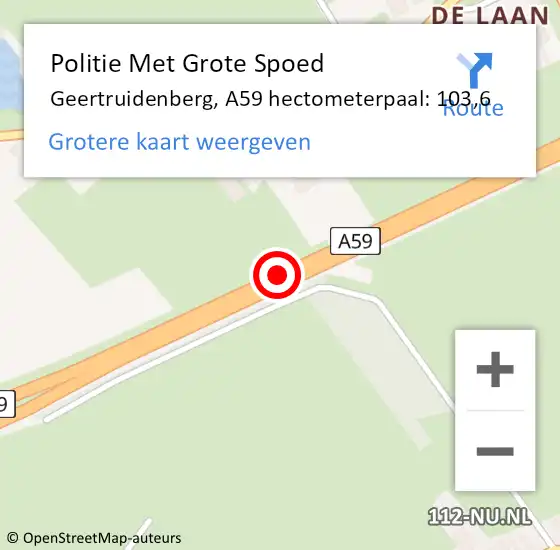 Locatie op kaart van de 112 melding: Politie Met Grote Spoed Naar Geertruidenberg, A59 hectometerpaal: 103,6 op 29 juli 2022 11:15