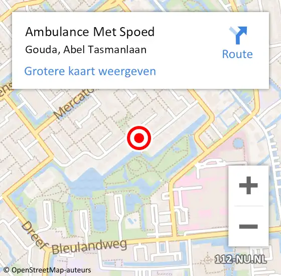 Locatie op kaart van de 112 melding: Ambulance Met Spoed Naar Gouda, Abel Tasmanlaan op 29 juli 2022 11:25