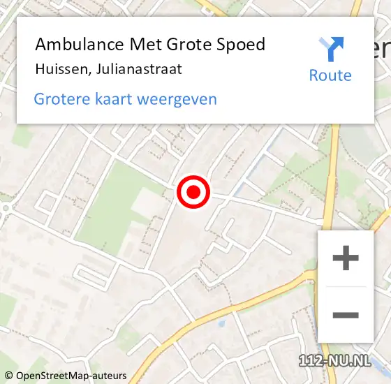 Locatie op kaart van de 112 melding: Ambulance Met Grote Spoed Naar Huissen, Julianastraat op 29 juli 2022 12:06