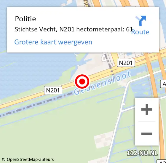 Locatie op kaart van de 112 melding: Politie Stichtse Vecht, N201 hectometerpaal: 61 op 29 juli 2022 12:11