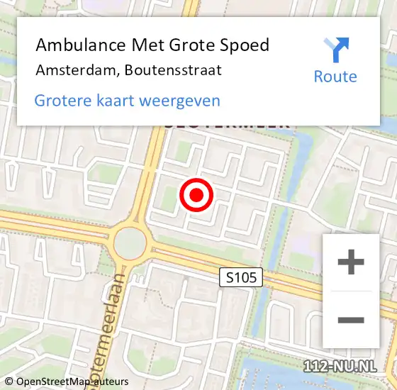 Locatie op kaart van de 112 melding: Ambulance Met Grote Spoed Naar Amsterdam, Boutensstraat op 29 juli 2022 12:24