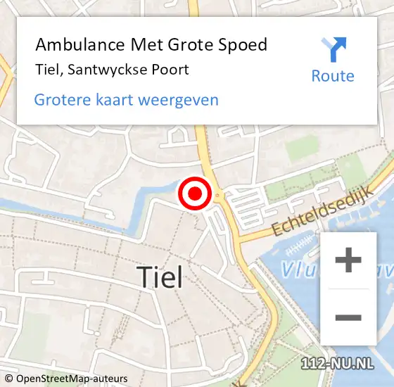 Locatie op kaart van de 112 melding: Ambulance Met Grote Spoed Naar Tiel, Santwyckse Poort op 29 juli 2022 12:31