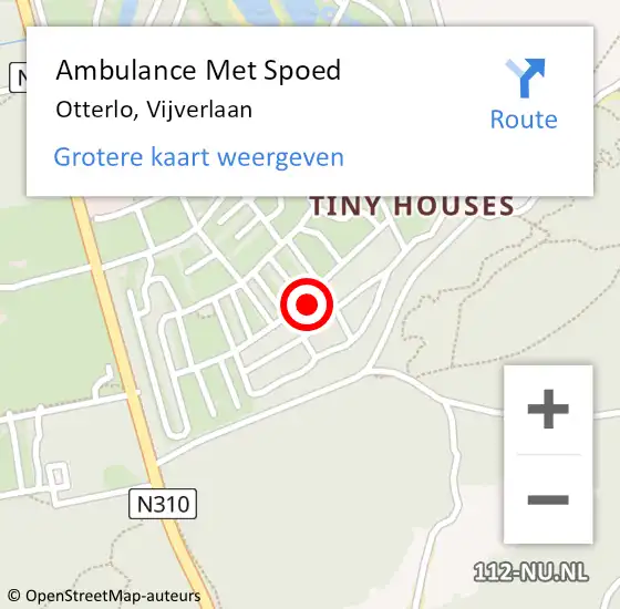 Locatie op kaart van de 112 melding: Ambulance Met Spoed Naar Otterlo, Vijverlaan op 29 juli 2022 12:37