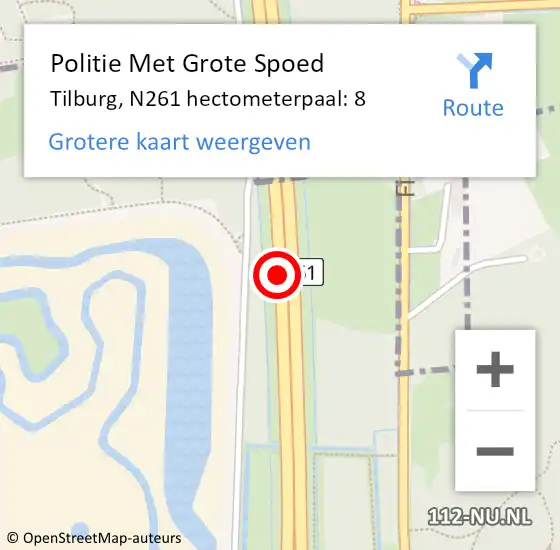 Locatie op kaart van de 112 melding: Politie Met Grote Spoed Naar Tilburg, N261 hectometerpaal: 8 op 29 juli 2022 13:09