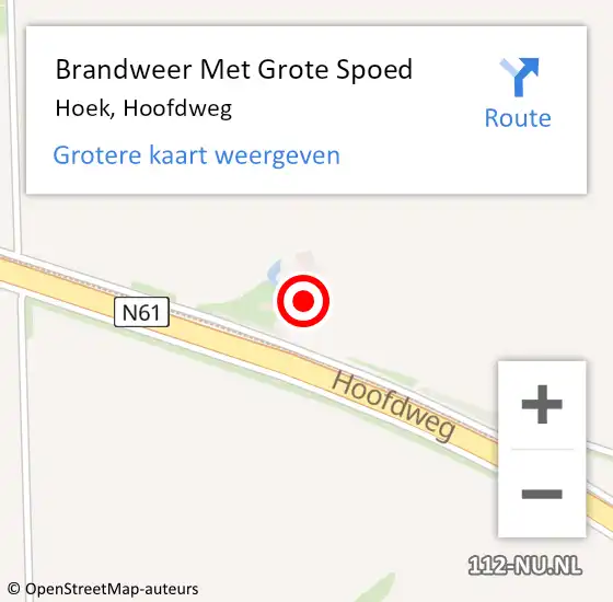 Locatie op kaart van de 112 melding: Brandweer Met Grote Spoed Naar Hoek, Hoofdweg op 29 juli 2022 13:17