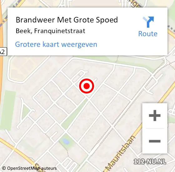 Locatie op kaart van de 112 melding: Brandweer Met Grote Spoed Naar Beek, Franquinetstraat op 29 juli 2022 13:48