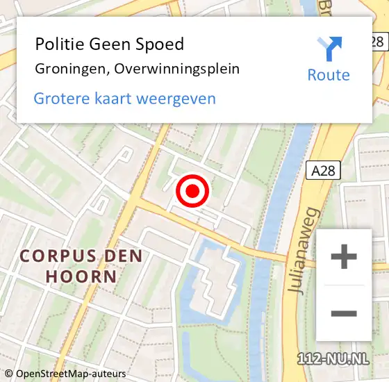 Locatie op kaart van de 112 melding: Politie Geen Spoed Naar Groningen, Overwinningsplein op 29 juli 2022 14:01