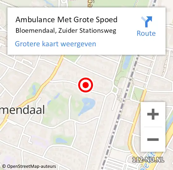 Locatie op kaart van de 112 melding: Ambulance Met Grote Spoed Naar Bloemendaal, Zuider Stationsweg op 29 juli 2022 14:55