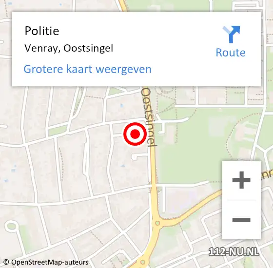 Locatie op kaart van de 112 melding: Politie Venray, Oostsingel op 29 juli 2022 15:31