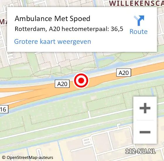 Locatie op kaart van de 112 melding: Ambulance Met Spoed Naar Rotterdam, A20 hectometerpaal: 36,5 op 29 juli 2022 15:43