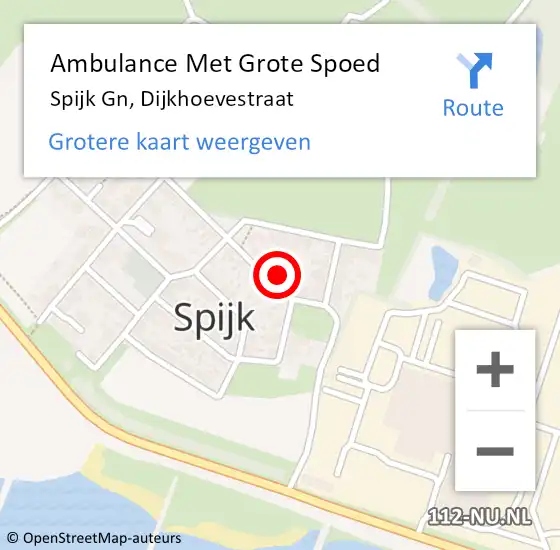 Locatie op kaart van de 112 melding: Ambulance Met Grote Spoed Naar Spijk Gn, Dijkhoevestraat op 29 juli 2022 15:44