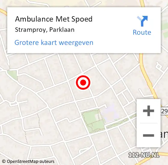 Locatie op kaart van de 112 melding: Ambulance Met Spoed Naar Stramproy, Parklaan op 29 juli 2022 15:56