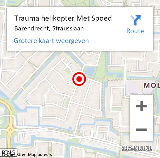 Locatie op kaart van de 112 melding: Trauma helikopter Met Spoed Naar Barendrecht, Strausslaan op 29 juli 2022 15:59