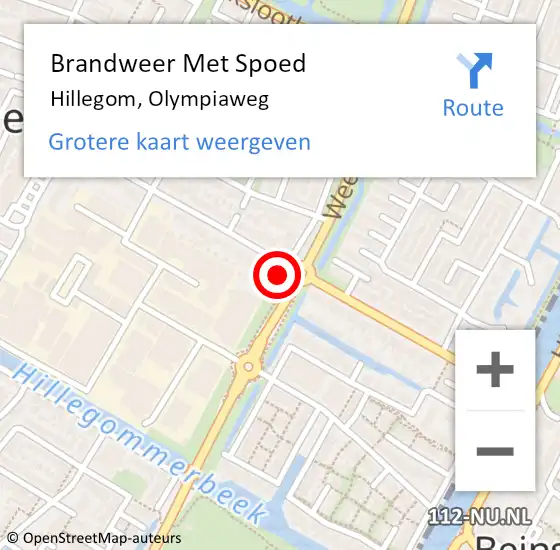 Locatie op kaart van de 112 melding: Brandweer Met Spoed Naar Hillegom, Olympiaweg op 29 juli 2022 16:35