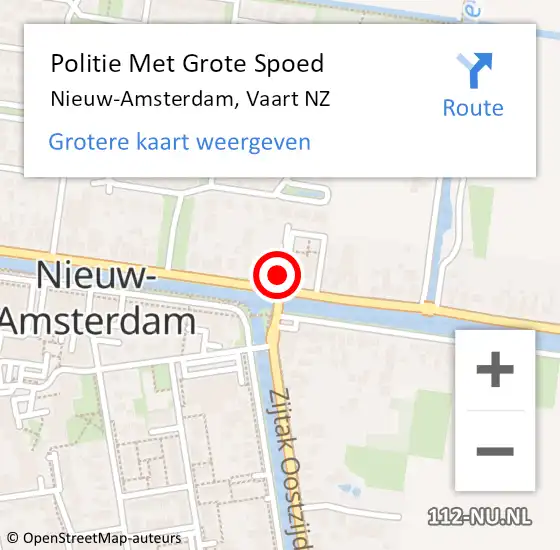 Locatie op kaart van de 112 melding: Politie Met Grote Spoed Naar Nieuw-Amsterdam, Vaart NZ op 29 juli 2022 16:38