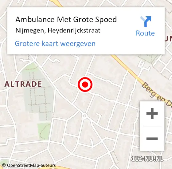 Locatie op kaart van de 112 melding: Ambulance Met Grote Spoed Naar Nijmegen, Heydenrijckstraat op 29 juli 2022 16:38