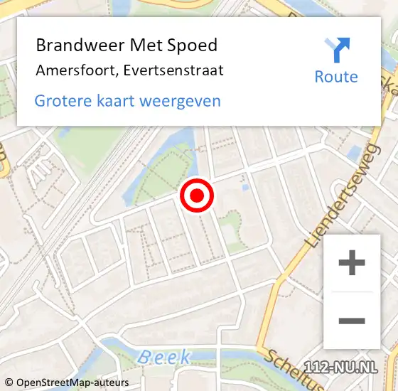 Locatie op kaart van de 112 melding: Brandweer Met Spoed Naar Amersfoort, Evertsenstraat op 29 juli 2022 17:31