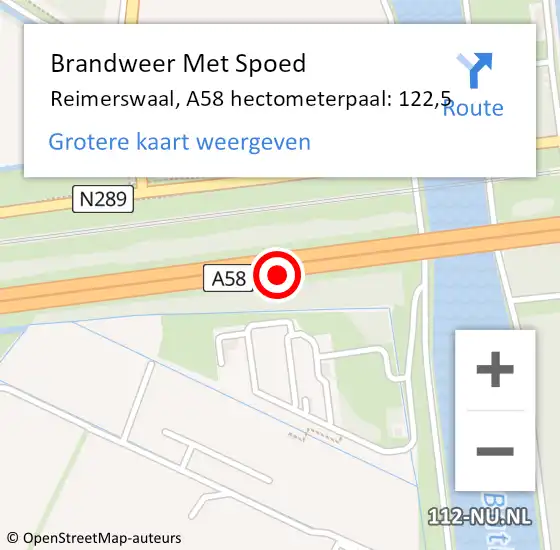 Locatie op kaart van de 112 melding: Brandweer Met Spoed Naar Reimerswaal, A58 hectometerpaal: 122,5 op 29 juli 2022 17:35