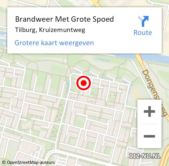 Locatie op kaart van de 112 melding: Brandweer Met Grote Spoed Naar Tilburg, Kruizemuntweg op 29 juli 2022 17:41