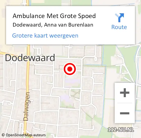 Locatie op kaart van de 112 melding: Ambulance Met Grote Spoed Naar Dodewaard, Anna van Burenlaan op 29 juli 2022 17:54