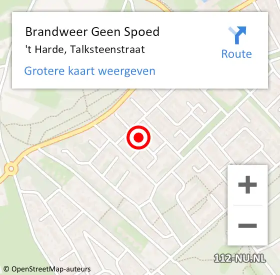 Locatie op kaart van de 112 melding: Brandweer Geen Spoed Naar 't Harde, Talksteenstraat op 29 juli 2022 18:32