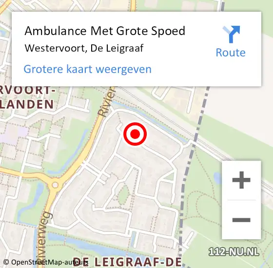 Locatie op kaart van de 112 melding: Ambulance Met Grote Spoed Naar Westervoort, De Leigraaf op 29 juli 2022 18:56