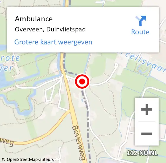 Locatie op kaart van de 112 melding: Ambulance Overveen, Duinvlietspad op 24 juli 2014 18:02