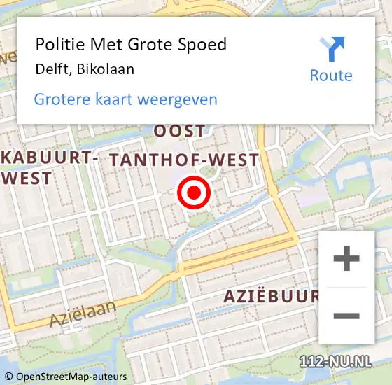 Locatie op kaart van de 112 melding: Politie Met Grote Spoed Naar Delft, Bikolaan op 29 juli 2022 19:12