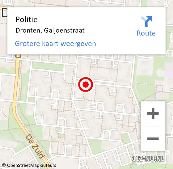 Locatie op kaart van de 112 melding: Politie Dronten, Galjoenstraat op 29 juli 2022 19:35