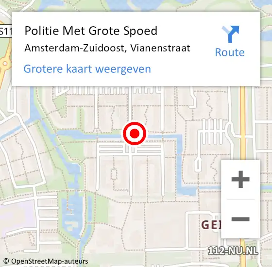 Locatie op kaart van de 112 melding: Politie Met Grote Spoed Naar Amsterdam-Zuidoost, Vianenstraat op 29 juli 2022 19:40