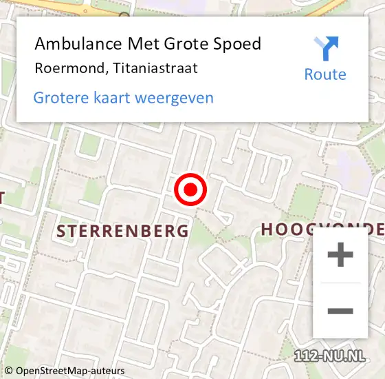 Locatie op kaart van de 112 melding: Ambulance Met Grote Spoed Naar Roermond, Titaniastraat op 29 juli 2022 19:40