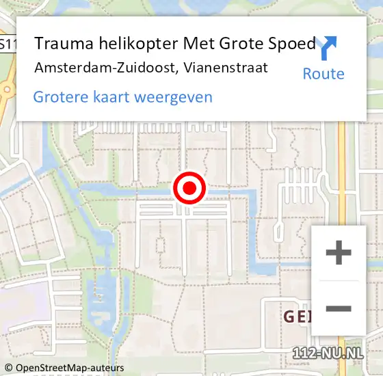 Locatie op kaart van de 112 melding: Trauma helikopter Met Grote Spoed Naar Amsterdam-Zuidoost, Vianenstraat op 29 juli 2022 19:42