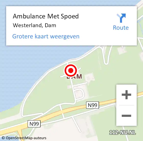 Locatie op kaart van de 112 melding: Ambulance Met Spoed Naar Westerland, Dam op 29 juli 2022 19:54