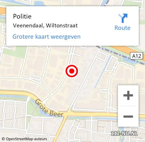 Locatie op kaart van de 112 melding: Politie Veenendaal, Wiltonstraat op 29 juli 2022 20:07