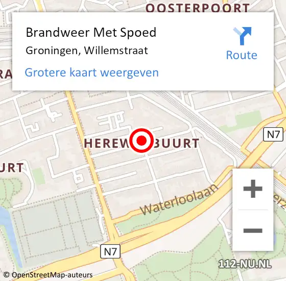 Locatie op kaart van de 112 melding: Brandweer Met Spoed Naar Groningen, Willemstraat op 29 juli 2022 20:14