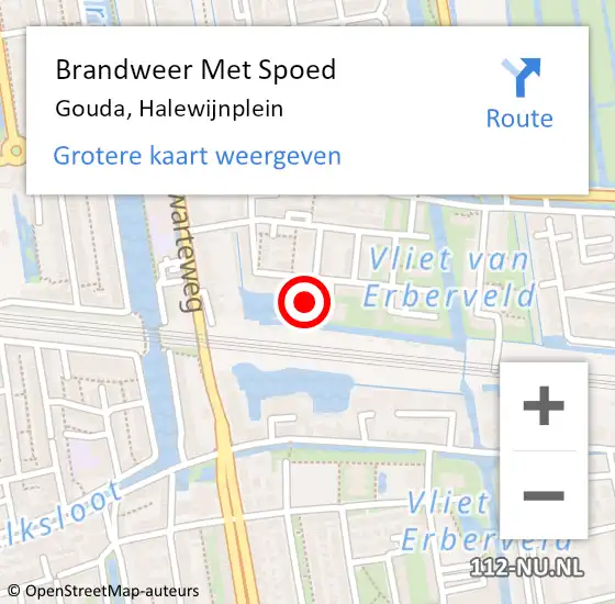 Locatie op kaart van de 112 melding: Brandweer Met Spoed Naar Gouda, Halewijnplein op 29 juli 2022 20:15