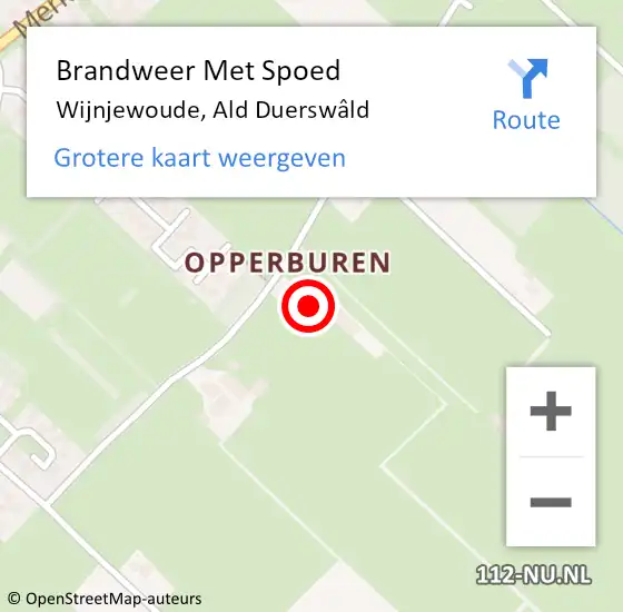 Locatie op kaart van de 112 melding: Brandweer Met Spoed Naar Wijnjewoude, Ald Duerswâld op 29 juli 2022 20:16