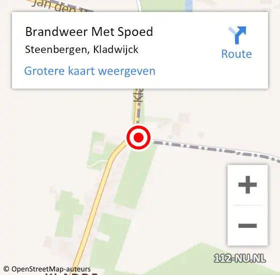 Locatie op kaart van de 112 melding: Brandweer Met Spoed Naar Steenbergen, Kladwijck op 29 juli 2022 20:24