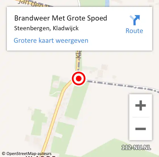 Locatie op kaart van de 112 melding: Brandweer Met Grote Spoed Naar Steenbergen, Kladwijck op 29 juli 2022 20:25