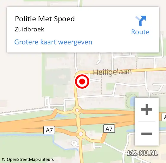 Locatie op kaart van de 112 melding: Politie Met Spoed Naar Zuidbroek op 29 juli 2022 20:45