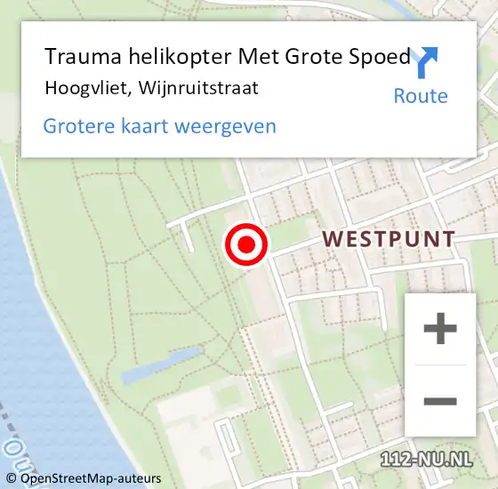 Locatie op kaart van de 112 melding: Trauma helikopter Met Grote Spoed Naar Hoogvliet, Wijnruitstraat op 29 juli 2022 20:49