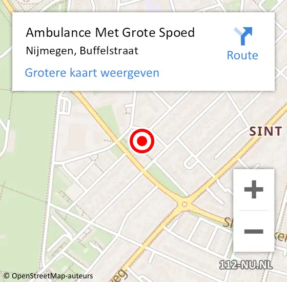 Locatie op kaart van de 112 melding: Ambulance Met Grote Spoed Naar Nijmegen, Buffelstraat op 29 juli 2022 21:08