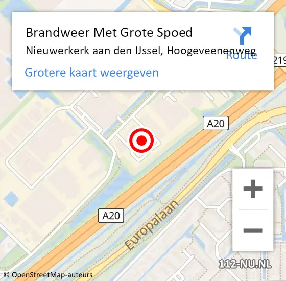 Locatie op kaart van de 112 melding: Brandweer Met Grote Spoed Naar Nieuwerkerk aan den IJssel, Hoogeveenenweg op 29 juli 2022 21:12