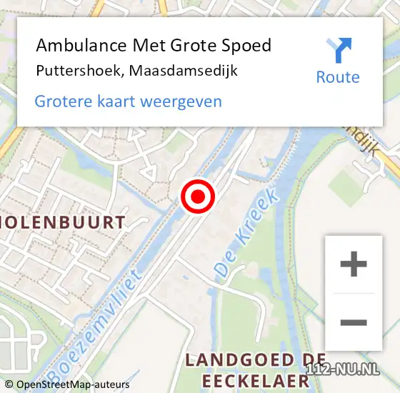 Locatie op kaart van de 112 melding: Ambulance Met Grote Spoed Naar Puttershoek, Maasdamsedijk op 29 juli 2022 21:46