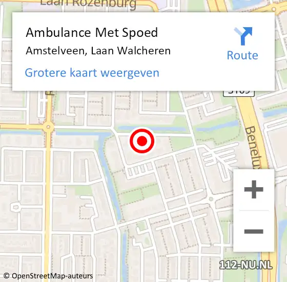 Locatie op kaart van de 112 melding: Ambulance Met Spoed Naar Amstelveen, Laan Walcheren op 29 juli 2022 22:00